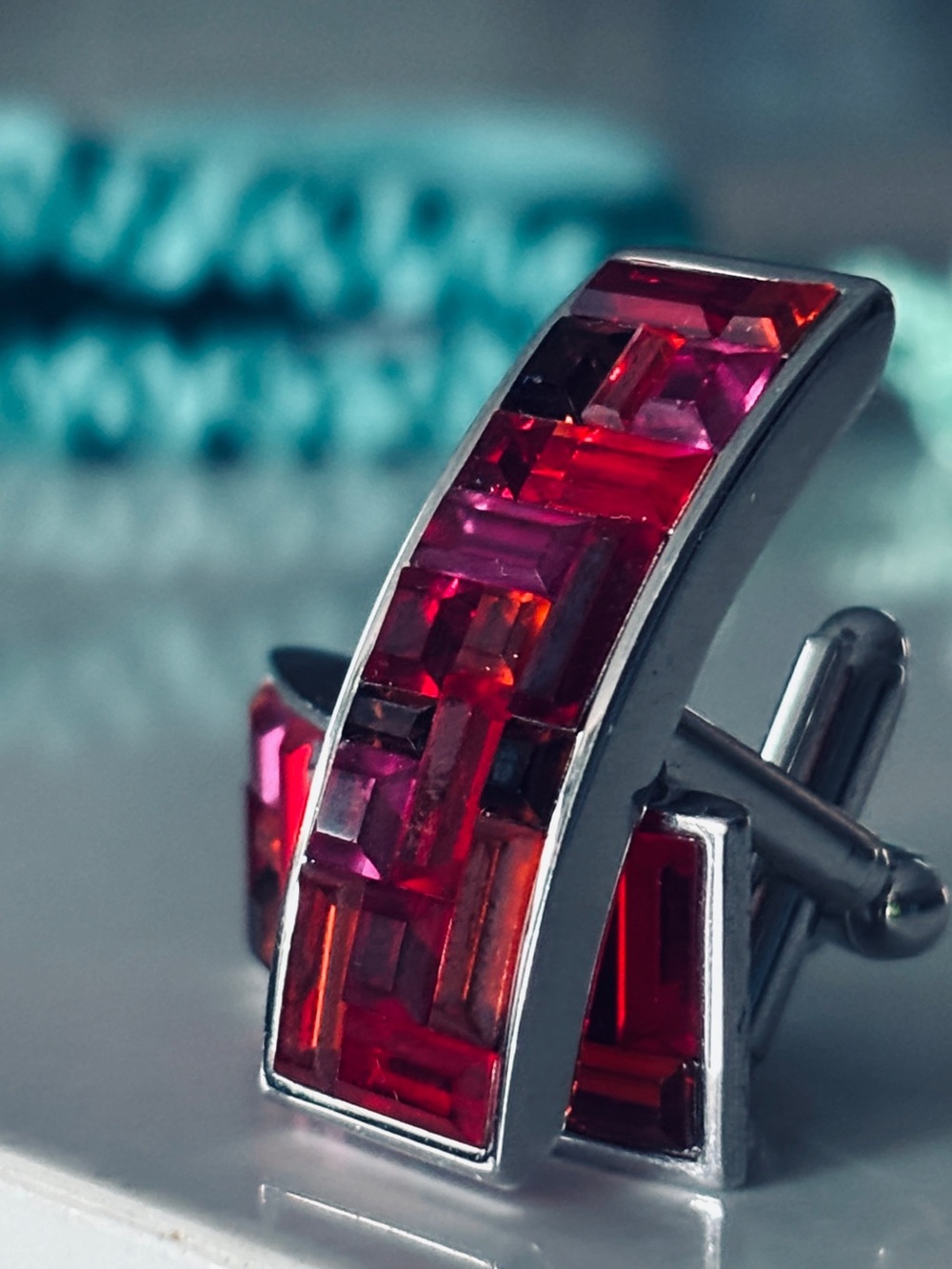 Robert Tateossian RT London Red Crystal Mosaic Curved Cufflinks